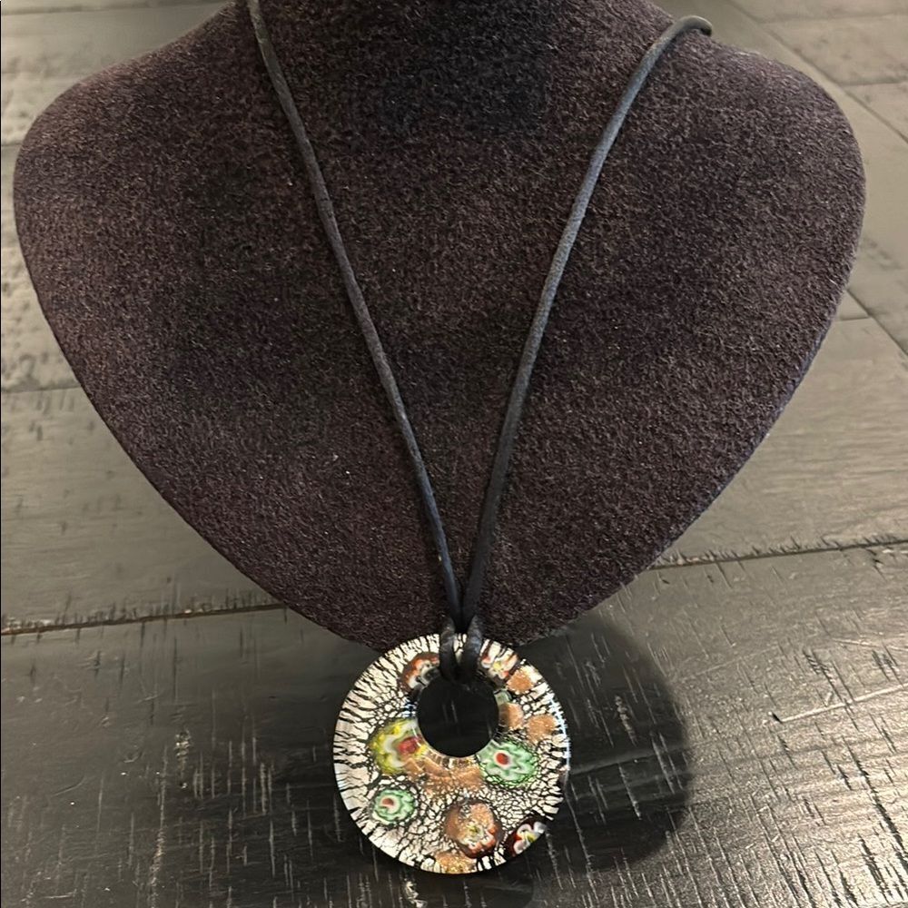 Millefiori Glass Circle Colorful Multicolor Pendant Necklace